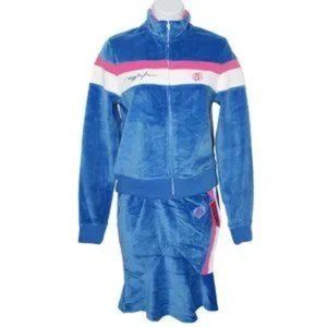 Vintage Ruff Ryders Velour Jacket and Skirt Set - BLUE